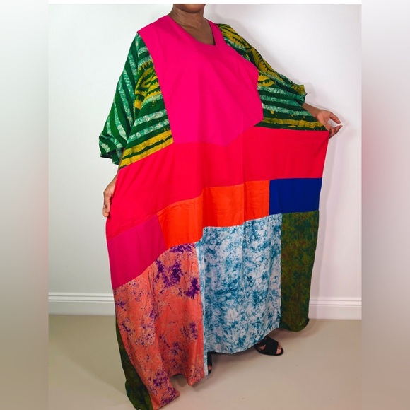 African Print Ankara Multicolor Patchwork Mixed Print Colorful Kaftan Maxi Dress - Picture 8 of 11